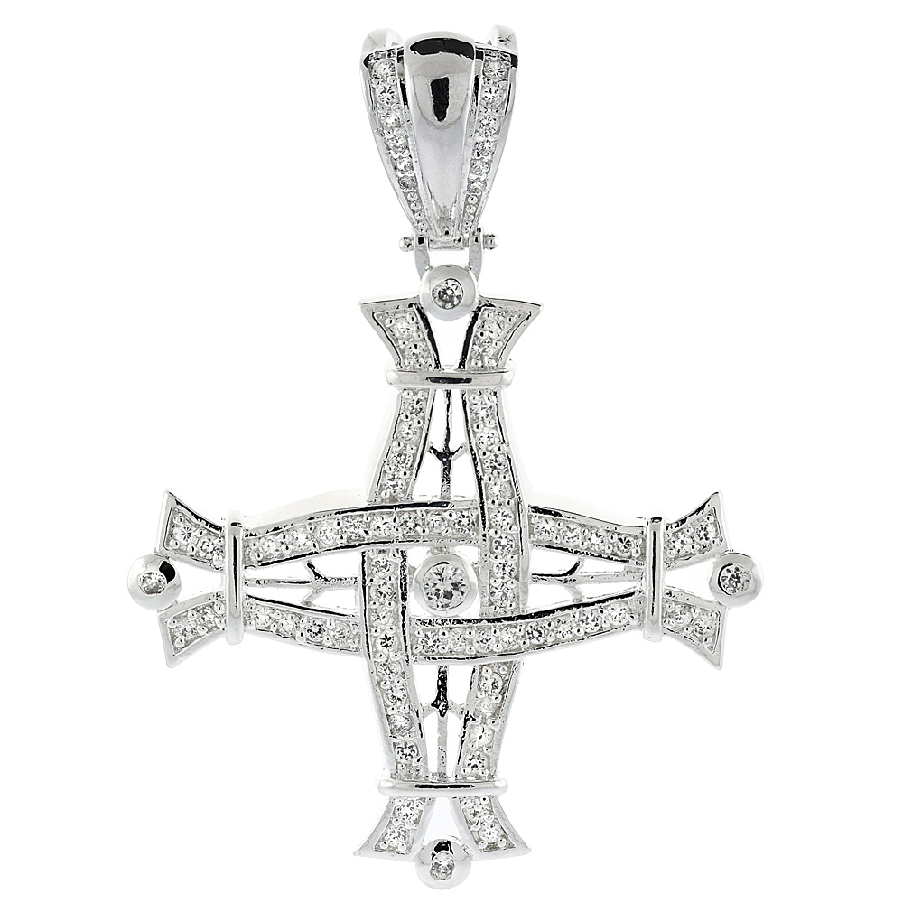 2 5/8 INCH STERLING SILVER CUBIC ZIRCONIA ICED OUT GREEK CROSS PENDANT FOR MEN HIP HOP BLING JEWELRY