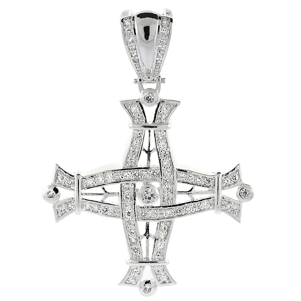 2 5/8 inch Sterling Silver Cubic Zirconia Iced Out Greek Cross Pendant for Men Hip Hop Bling Jewelry