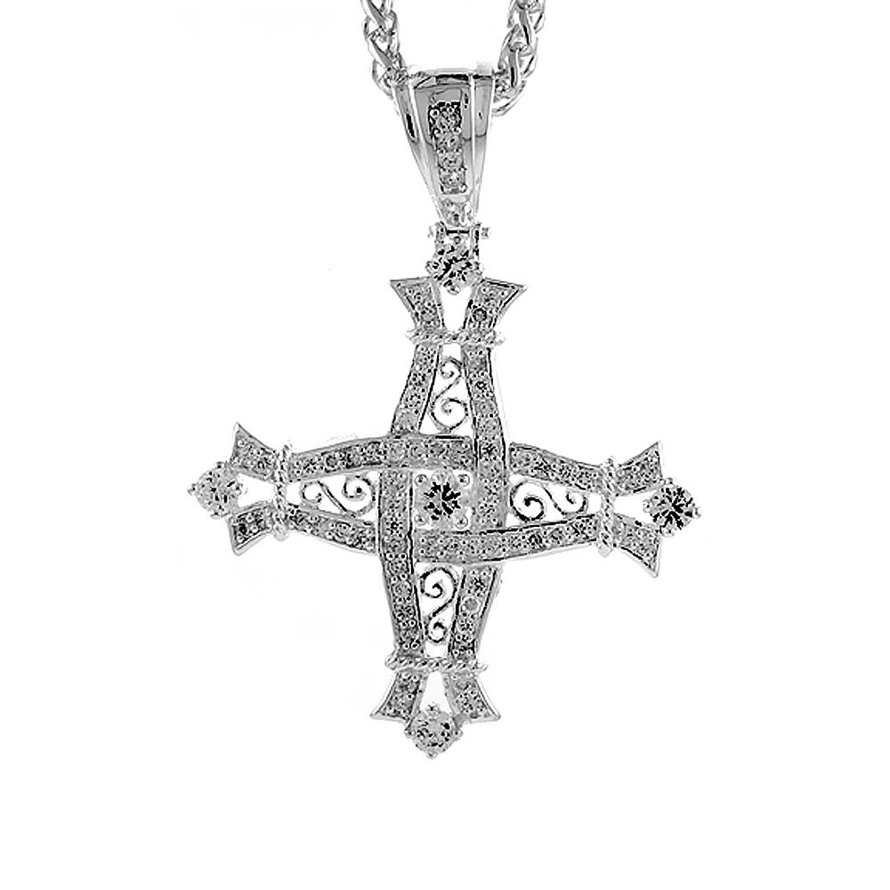 2 3/4 inch Sterling Silver CZ Iced Out Large Cross Pendant for Men Hip Hop Bling Jewelry