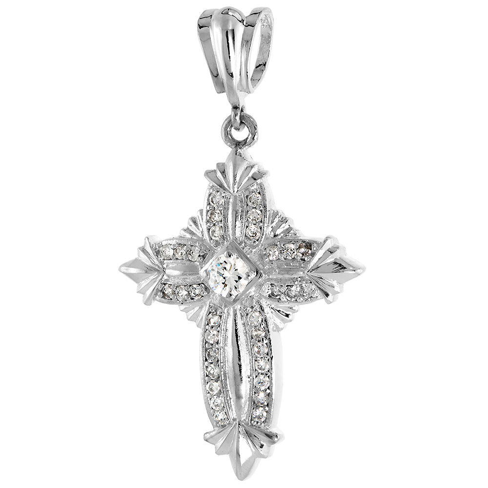 1 1/2 INCH STERLING SILVER CZ ICED OUT LARGE LARGE CROSS PENDANT FOR MEN HIP HOP BLING JEWELRY