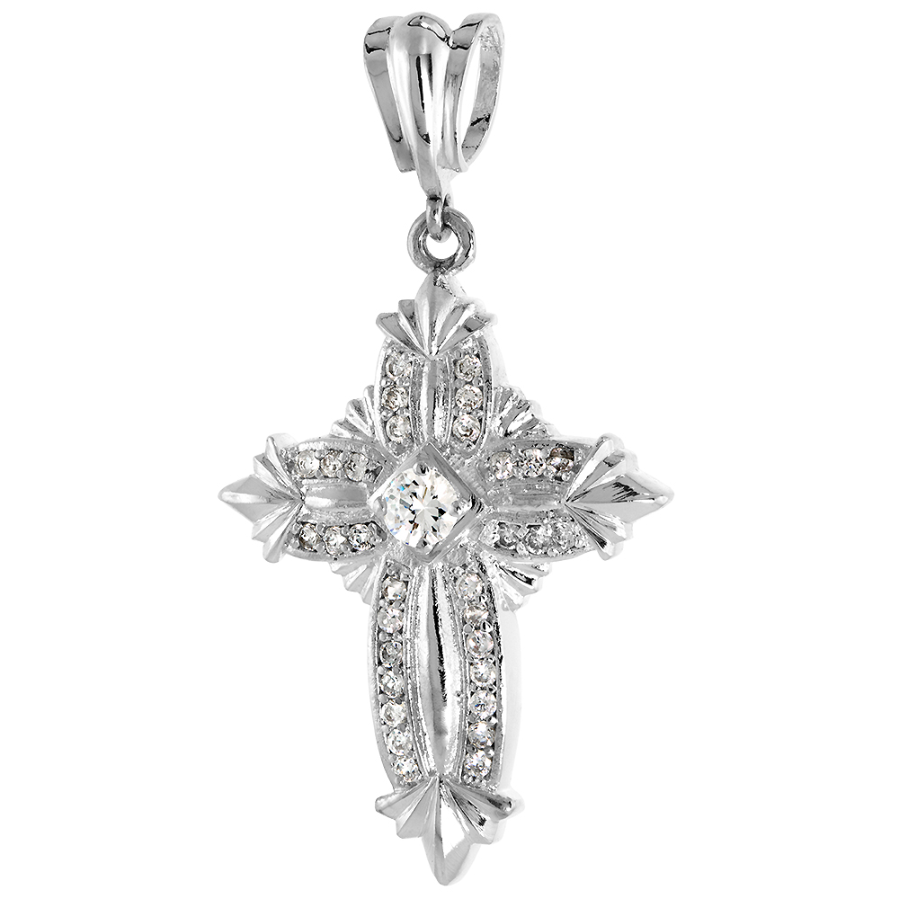1 1/2 inch Sterling Silver CZ Iced Out Large Large Cross Pendant for Men Hip Hop Bling Jewelry