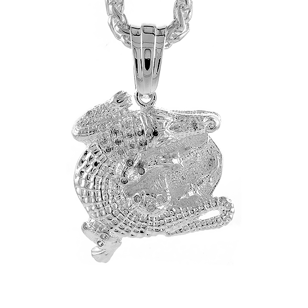 1 1/2 inch Sterling Silver CZ Iced Out Crocodile & Baby Pendant for Men Hip Hop Bling Jewelry