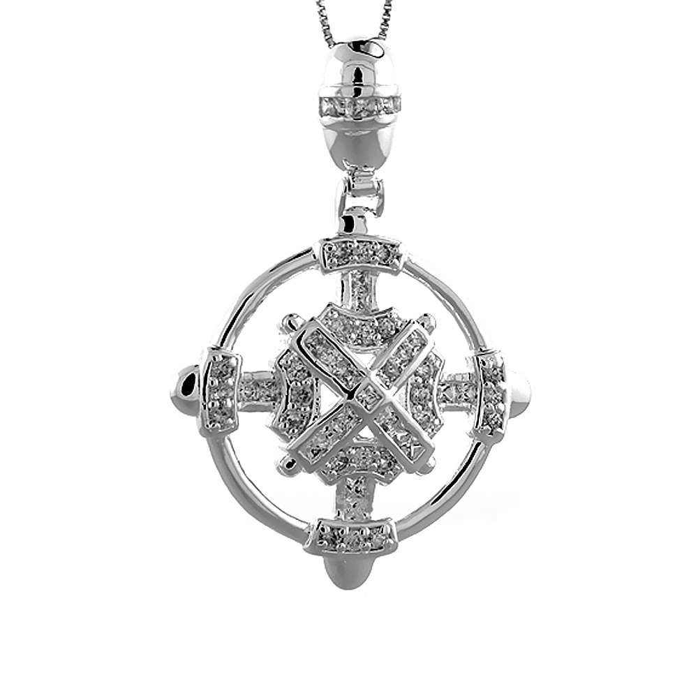 1 3/4 INCH STERLING SILVER CUBIC ZIRCONIA ICED OUT CROSS IN CIRCLE PENDANT FOR MEN HIP HOP BLING JEWELRY