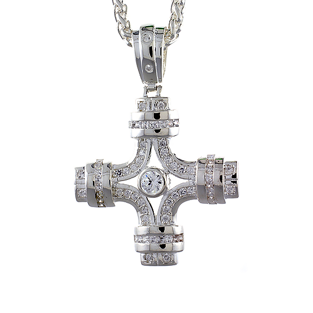 2 1/8 inch Sterling Silver Cubic Zirconia Iced Out Crosslet Cross Pendant for Men Hip Hop Bling Jewelry