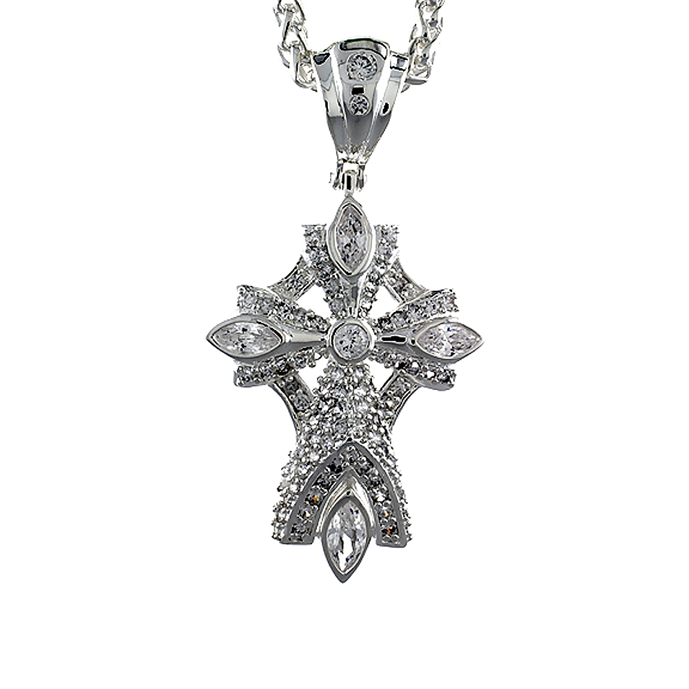 2 5/16 INCH STERLING SILVER CUBIC ZIRCONIA ICED OUT PATONCE CROSS PENDANT FOR MEN HIP HOP BLING JEWELRY