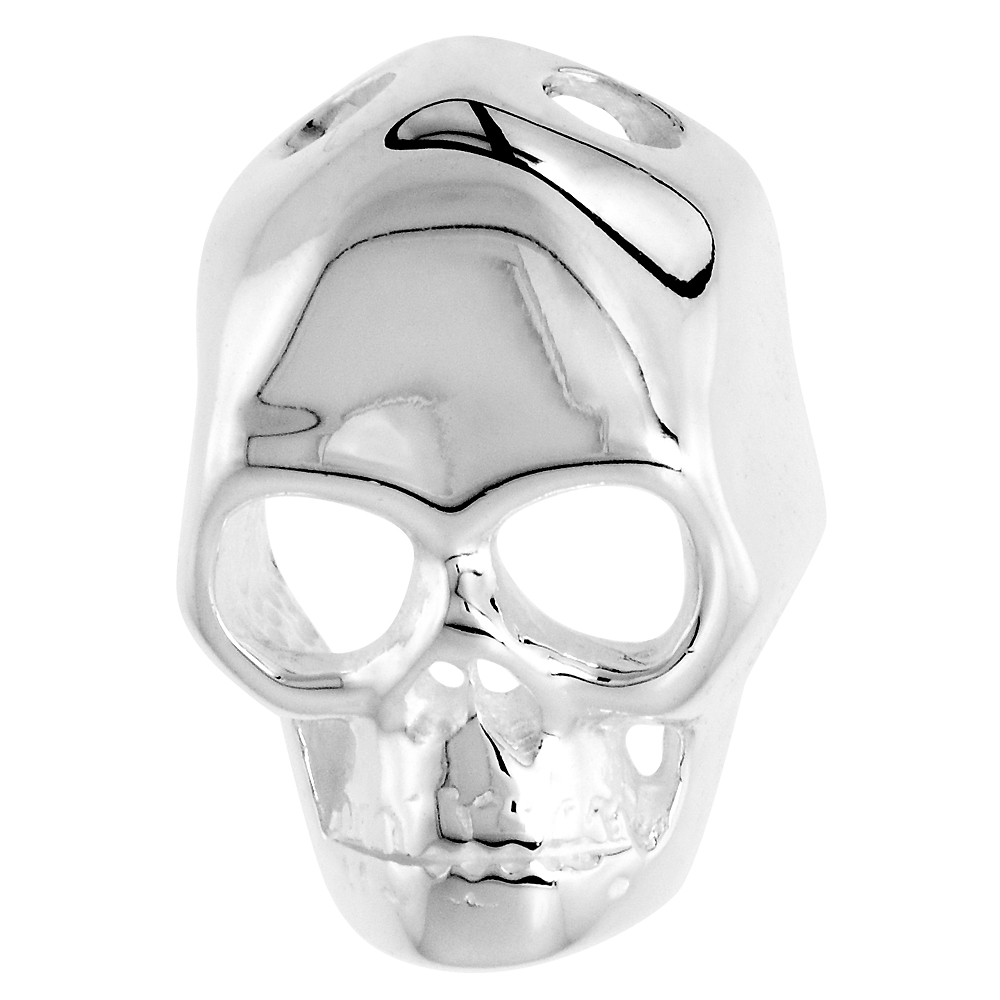 Sterling Silver Skull Mask Pendant High Polished Large 13/16 inch