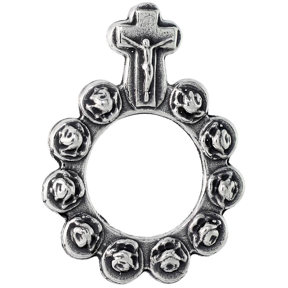 STERLING SILVER ROSARY RING ONE MYSTERY SINGLE DECADE RING ROSARY ROSEBUD BEADS 1 7/16 INCH