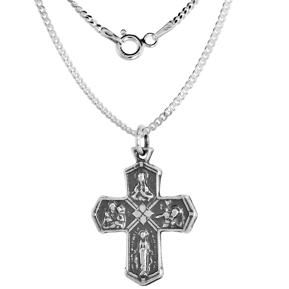 Sterling Silver 4 Way Cross Medal Pendant Oxidized finish Antique Finish 1 inch