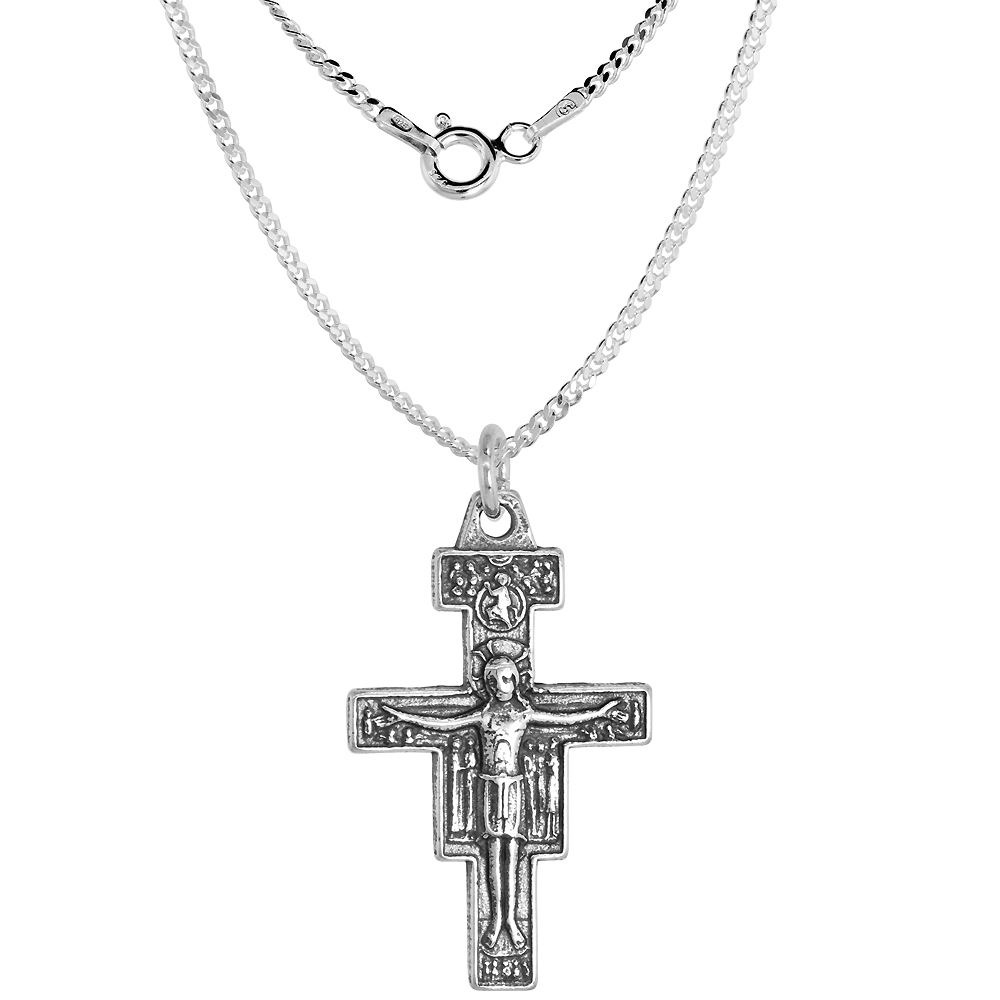 Sterling Silver San Damiano Crucifix Pendant Oxidized finish 1 1/4 inch