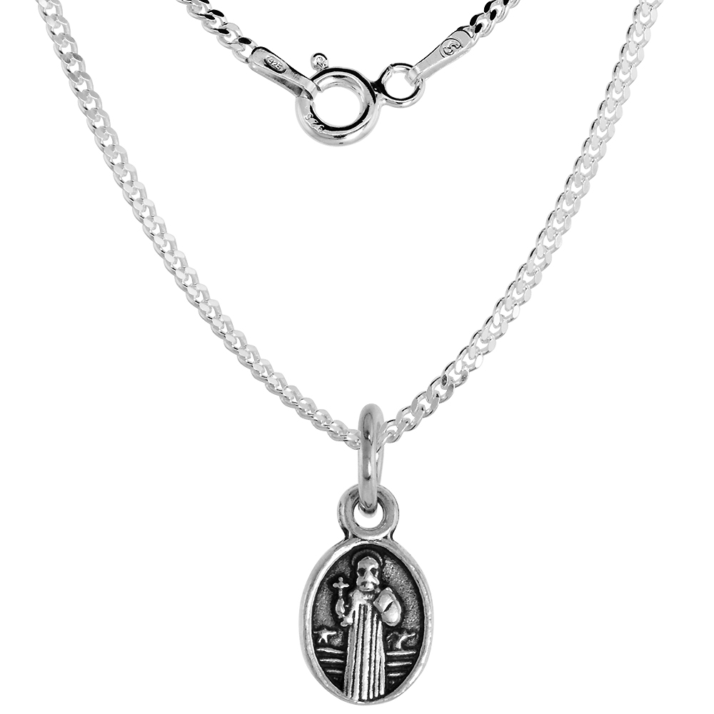 Very Tiny 3/8 inch Oval Sterling Silver St Benedict Medal Necklace Oxidized finish Available with or without Chain