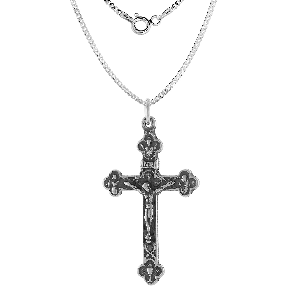 Sterling Silver Budded Liturgy Crucifix Pendant for men and women 1 1/2 inch (38mm)