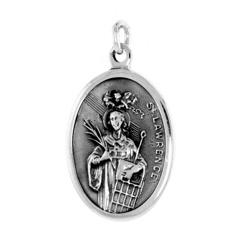 STERLING SILVER ST LAWRENCE MEDAL PENDANT OXIDIZED FINISH OVAL 1 INCH
