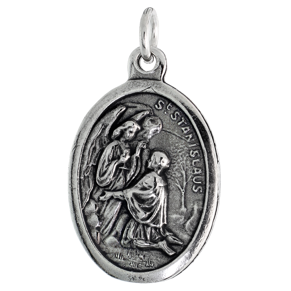 STERLING SILVER ST STANISLAUS SZCZEPANOWSKI MEDAL PENDANT OXIDIZED FINISH OVAL 7/8 INCH