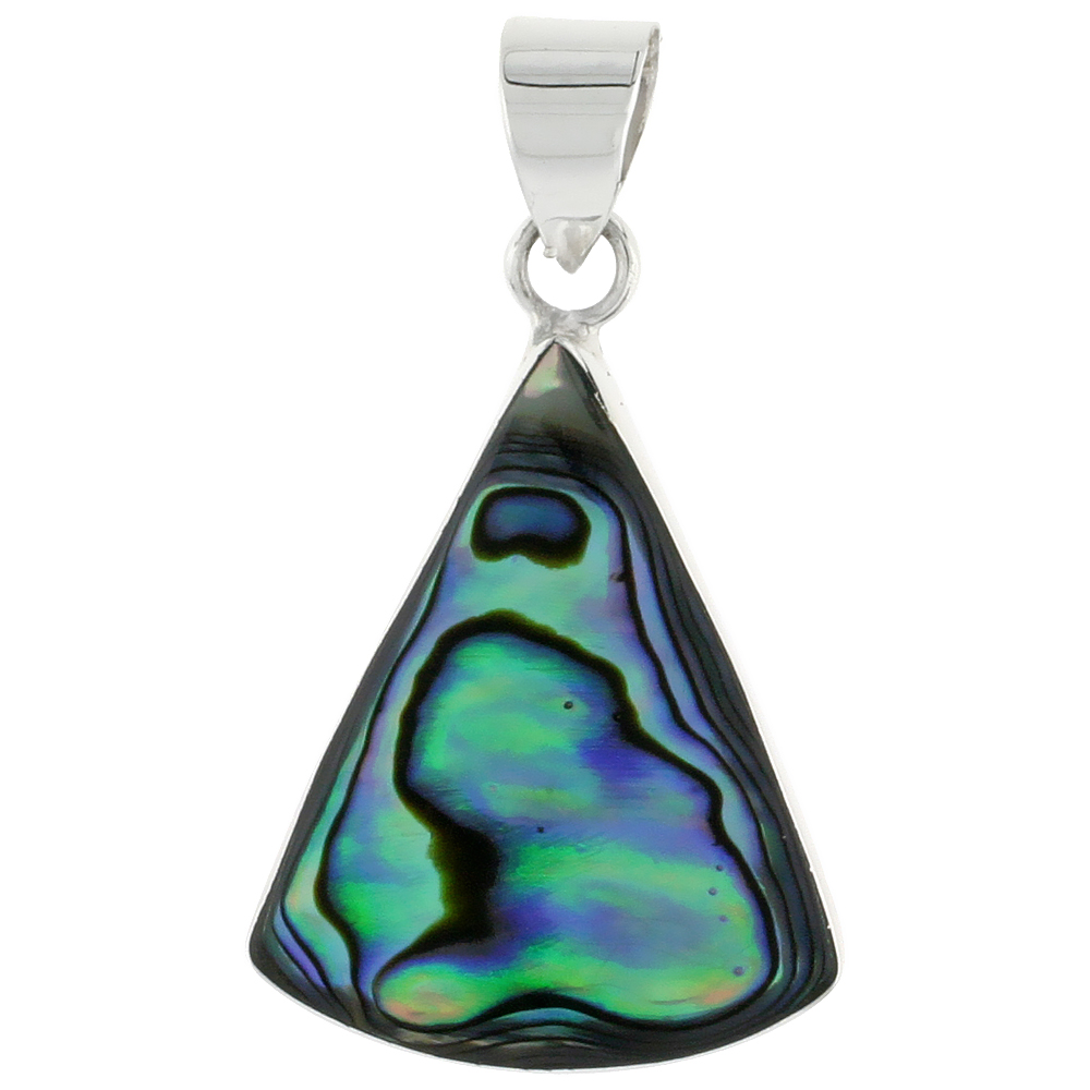 Sterling Silver Triangular Abalone Shell Inlay Pendant, 15/16" (24 mm) tall 