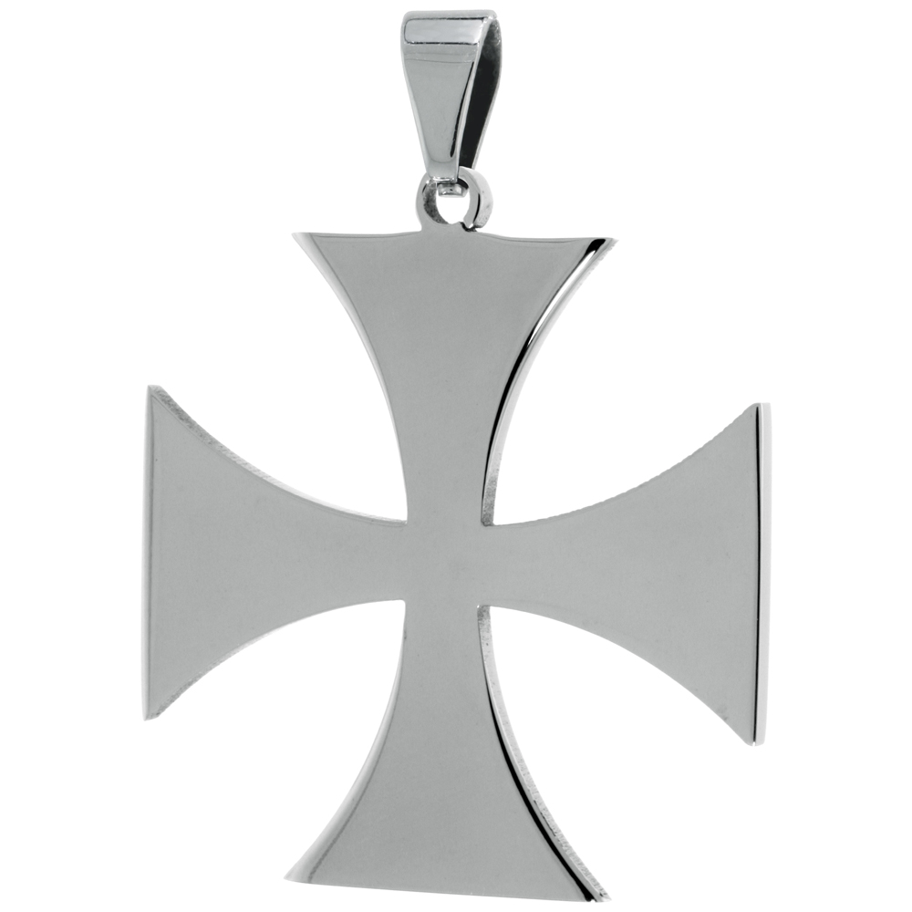 STAINLESS STEEL MALTESE CROSS NECKLACE, 1 1/2 INCH TALL WITH 30 INCH CHAIN