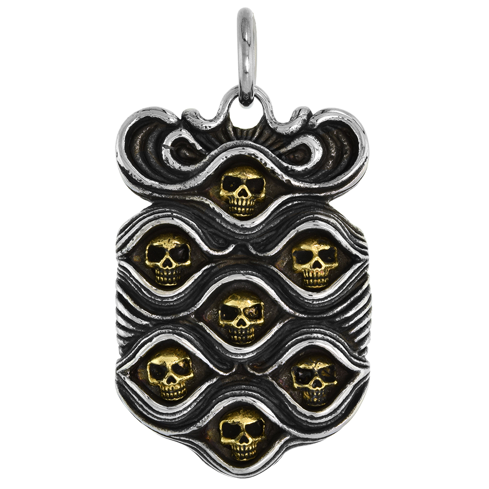 Stainless Steel Seven Skulls pendant for Men Two Tone 1 3/4 inch
