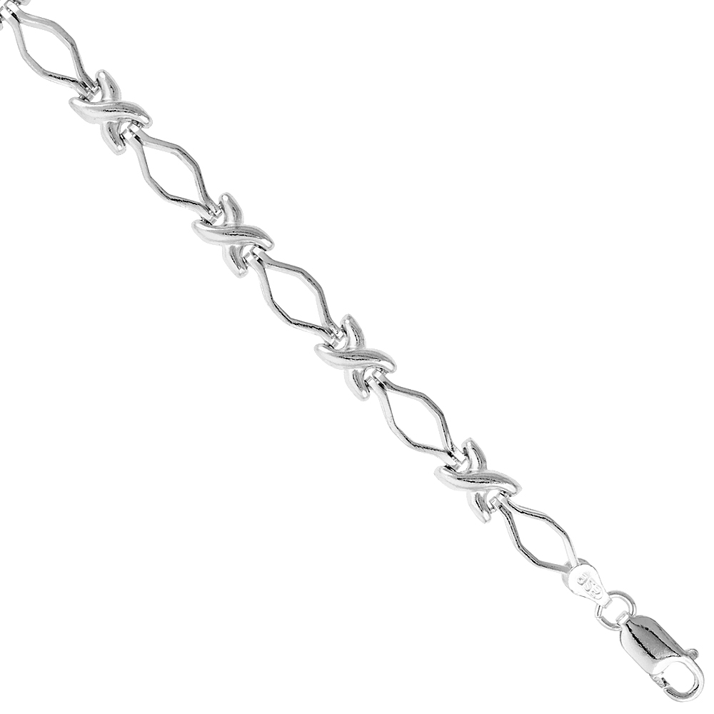 Sterling Silver XOXO Hugs & Kisses Bracelet (Available in 7 in. & 8 in.), 1/4 in. (6.5 mm) wide