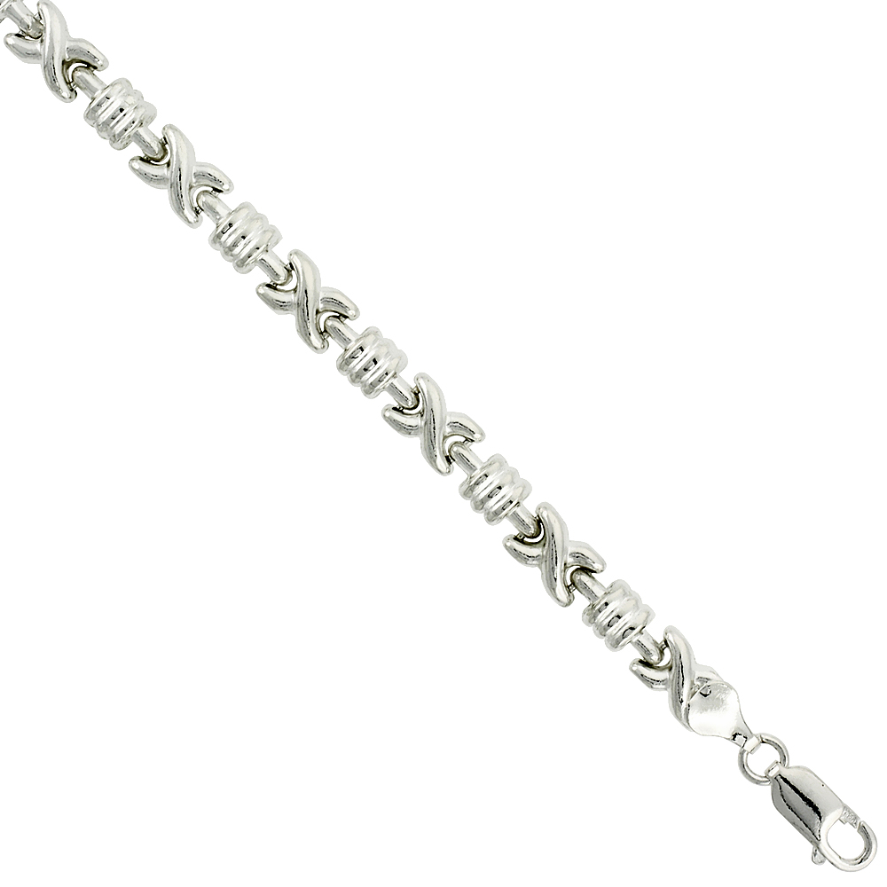 Sterling Silver XOXO Hugs & Kisses Bracelet (Available in 7 in. & 8 in.), 1/4 in. (6 mm) wide