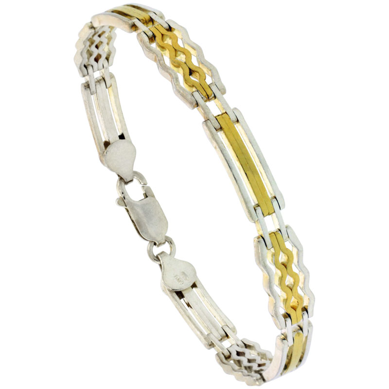 Sterling Silver Rolex Link Bracelet w/ Gold Finish (Available in 7 in. &amp; 8 in.), 1/4 in. (7 mm) wide