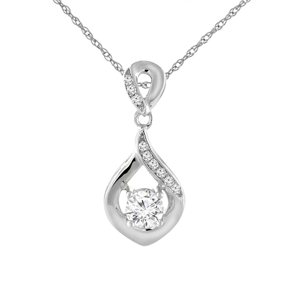 14K White Gold 0.21 cttw Genuine Diamond Necklace Round 3.5 mm