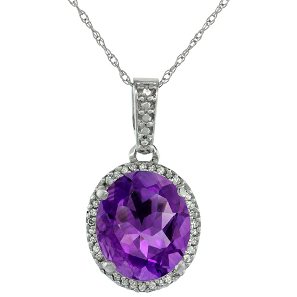 10K WHITE GOLD NATURAL AMETHYST PENDANT OVAL 11X9 MM