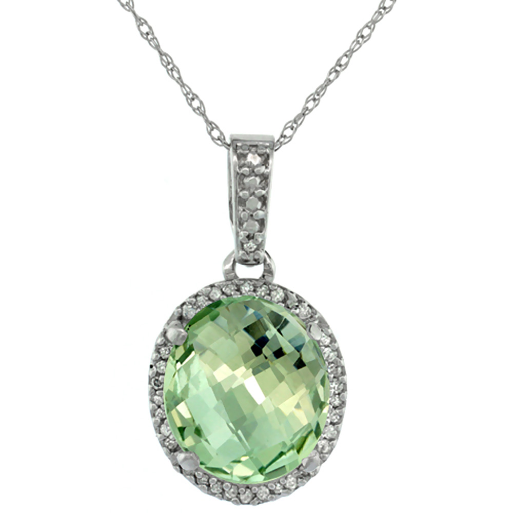 10K WHITE GOLD NATURAL GREEN AMETHYST PENDANT OVAL 11X9 MM