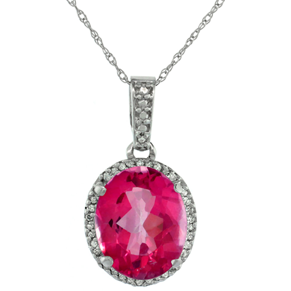 10K WHITE GOLD NATURAL PINK TOPAZ PENDANT OVAL 11X9 MM
