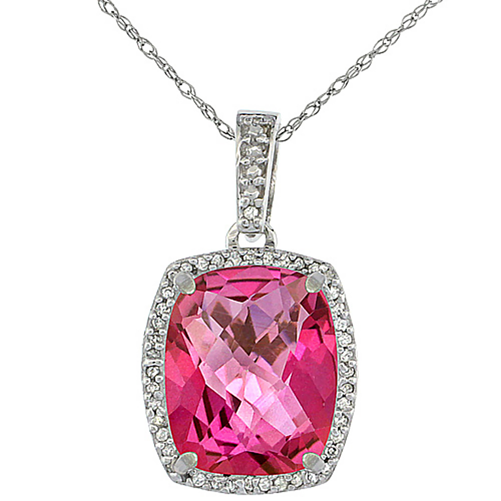 10K WHITE GOLD NATURAL PINK TOPAZ PENDANT OCTAGON CUSHION 12X10 MM