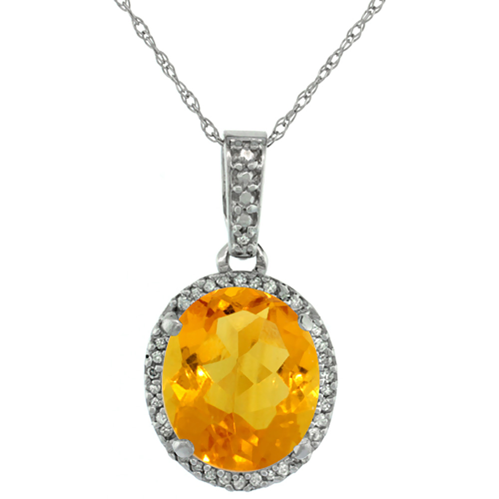 10K WHITE GOLD NATURAL CITRINE PENDANT OVAL 11X9 MM