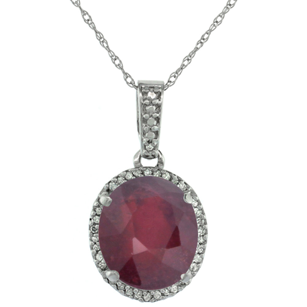 10K WHITE GOLD ENHANCED GENUINE RUBY PENDANT OVAL 11X9 MM