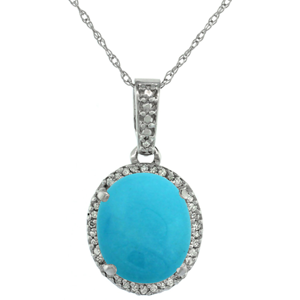 10K WHITE GOLD NATURAL TURQUOISE PENDANT OVAL 11X9 MM