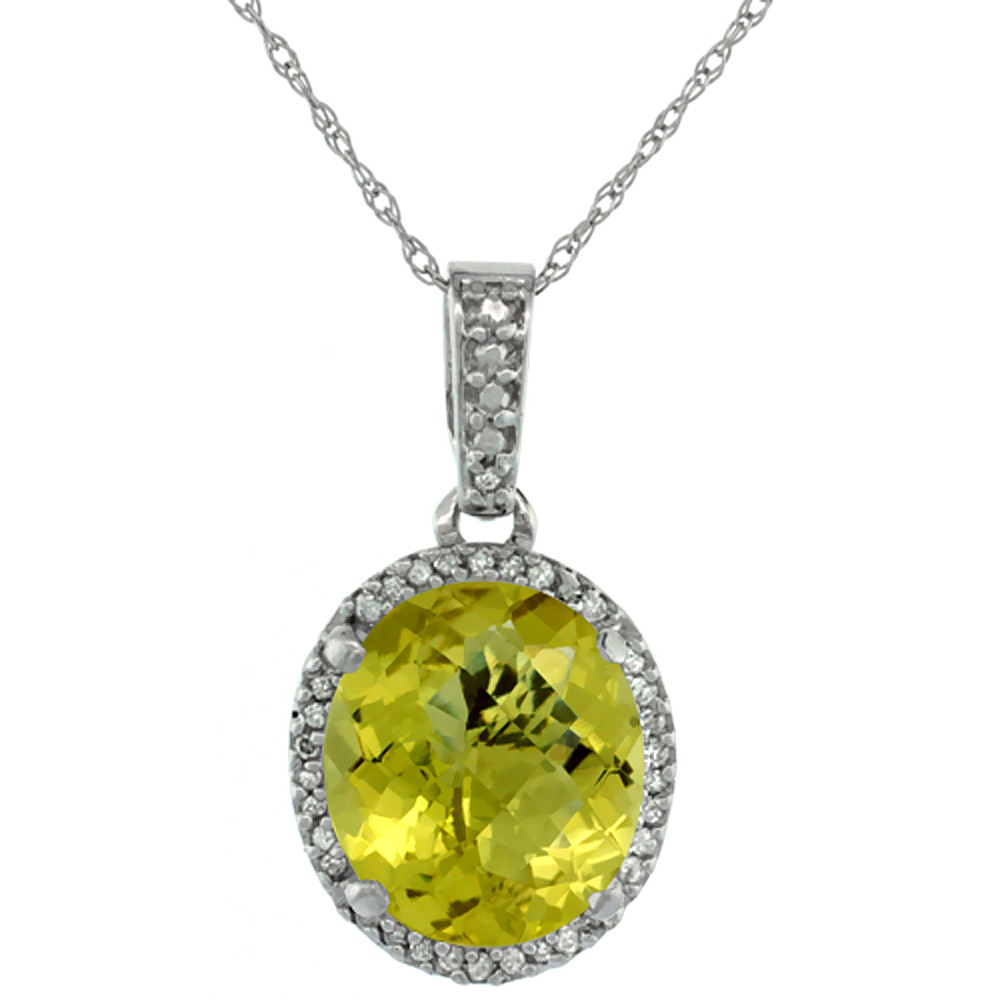 10K WHITE GOLD NATURAL LEMON QUARTZ PENDANT OVAL 11X9 MM