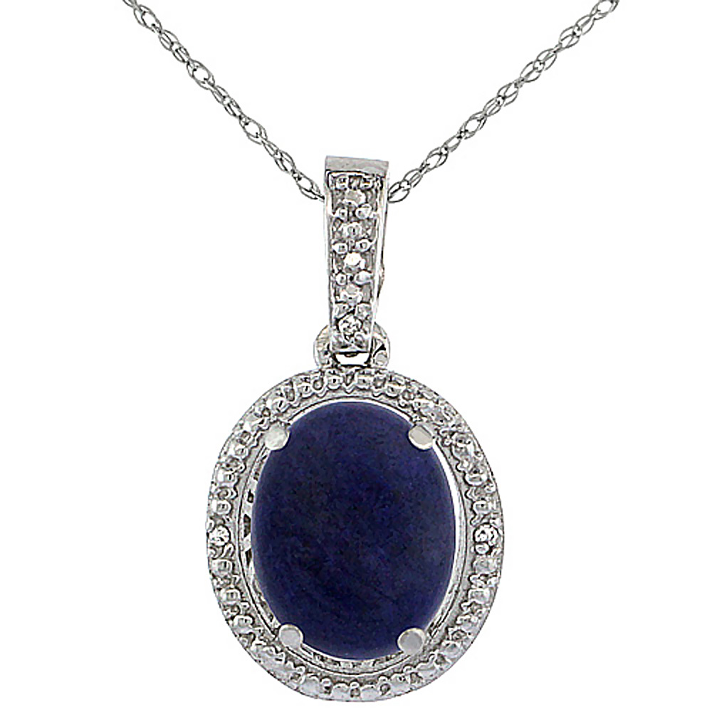 10K WHITE GOLD 0.09 CTTW DIAMOND NATURAL LAPIS PENDANT OVAL 10X8 MM