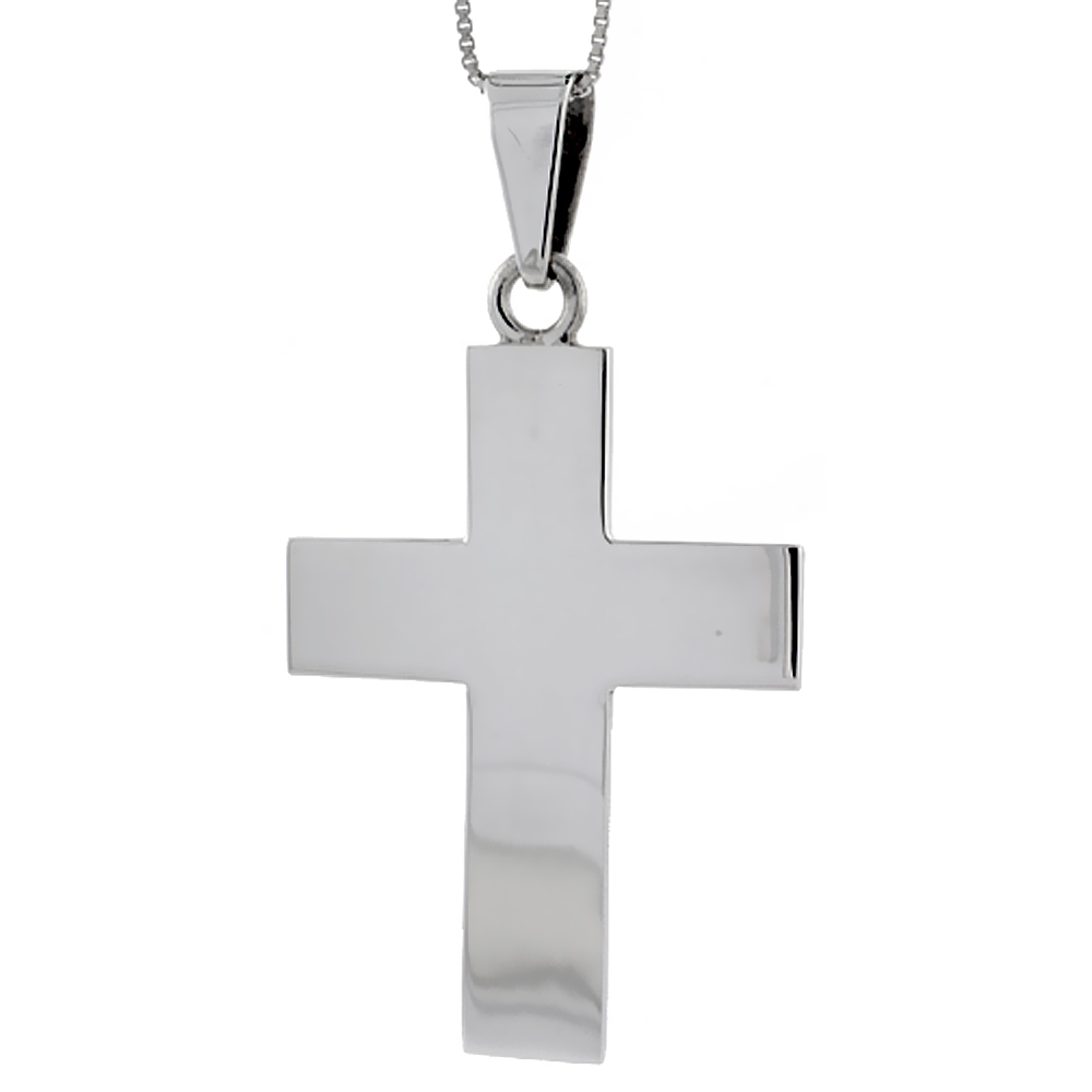 STERLING SILVER CROSS PENDANT HIGHLY POLISHED HANDMADE, 2 1/2 INCH