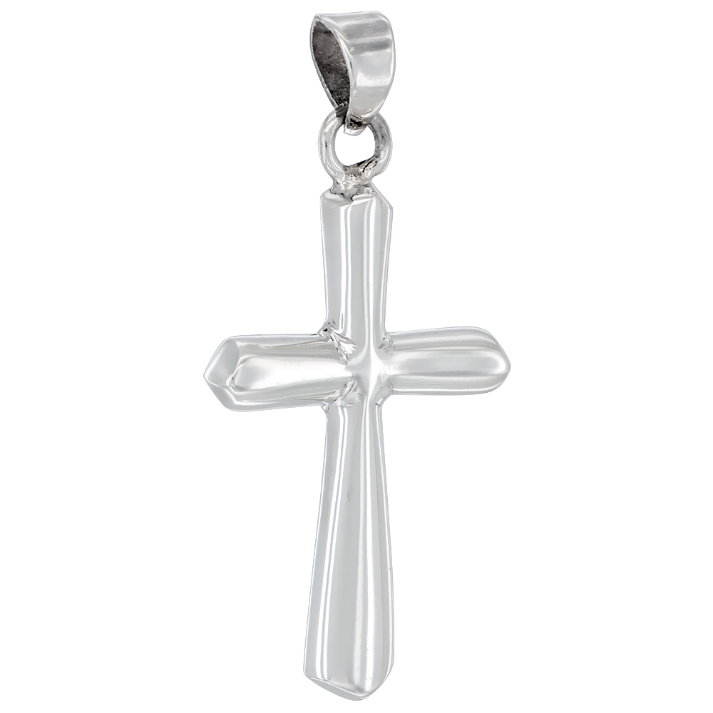 STERLING SILVER CROSS PENDANT HIGHLY POLISHED HANDMADE, 1 1/4 INCH