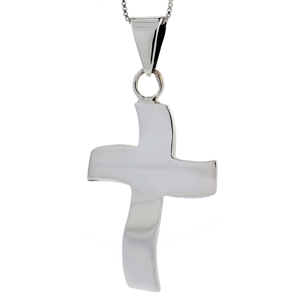 STERLING SILVER CROSS PENDANT HIGHLY POLISHED HANDMADE, 1 3/4 INCH