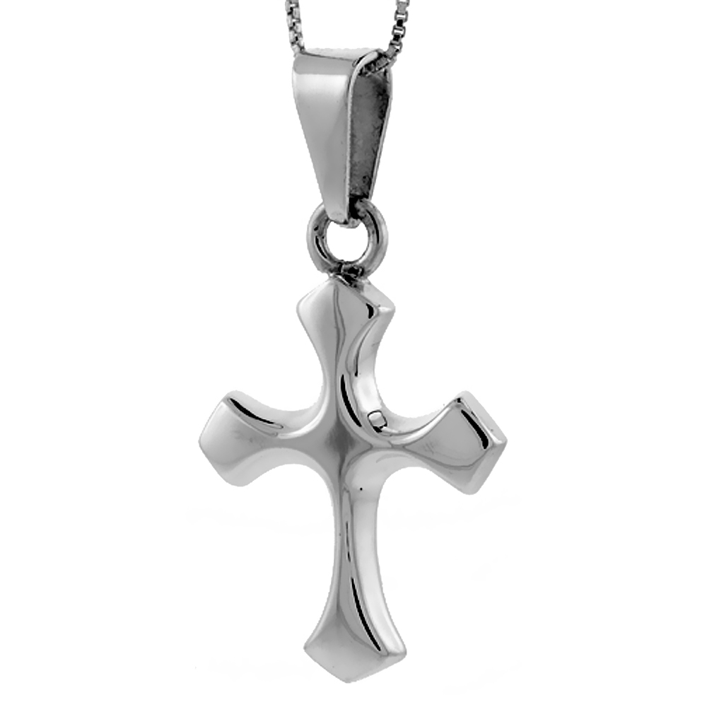 STERLING SILVER CROSS PENDANT HIGHLY POLISHED HANDMADE, 1 1/4 INCH