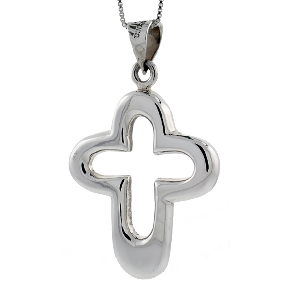 STERLING SILVER LARGE CUT-OUT CROSS PENDANT HIGHLY POLISHED HANDMADE, 1 3/4 INCH