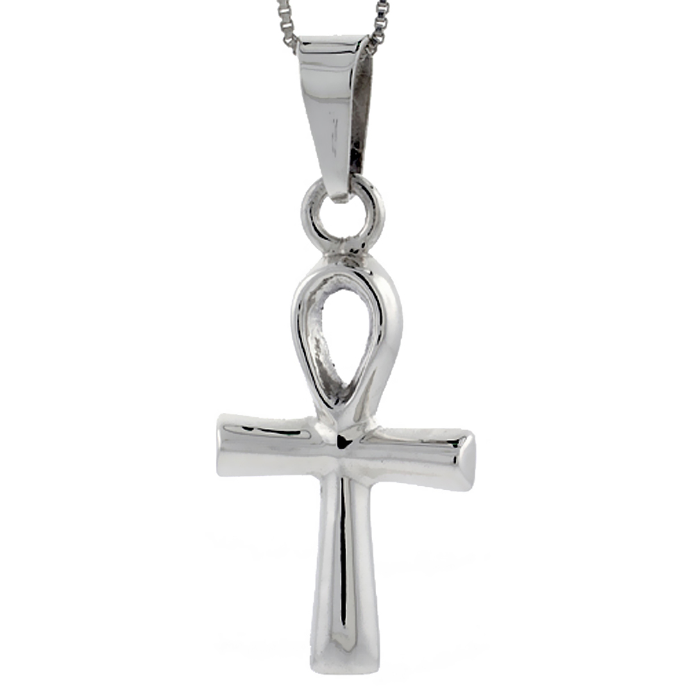 STERLING SILVER EGYPTIAN ANKH PENDANT HIGHLY POLISHED HANDMADE, 1 3/8 INCH