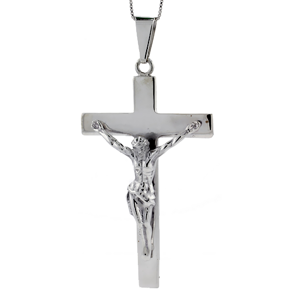STERLING SILVER LARGE CRUCIFIX PENDANT HIGHLY POLISHED HANDMADE, 3 INCH