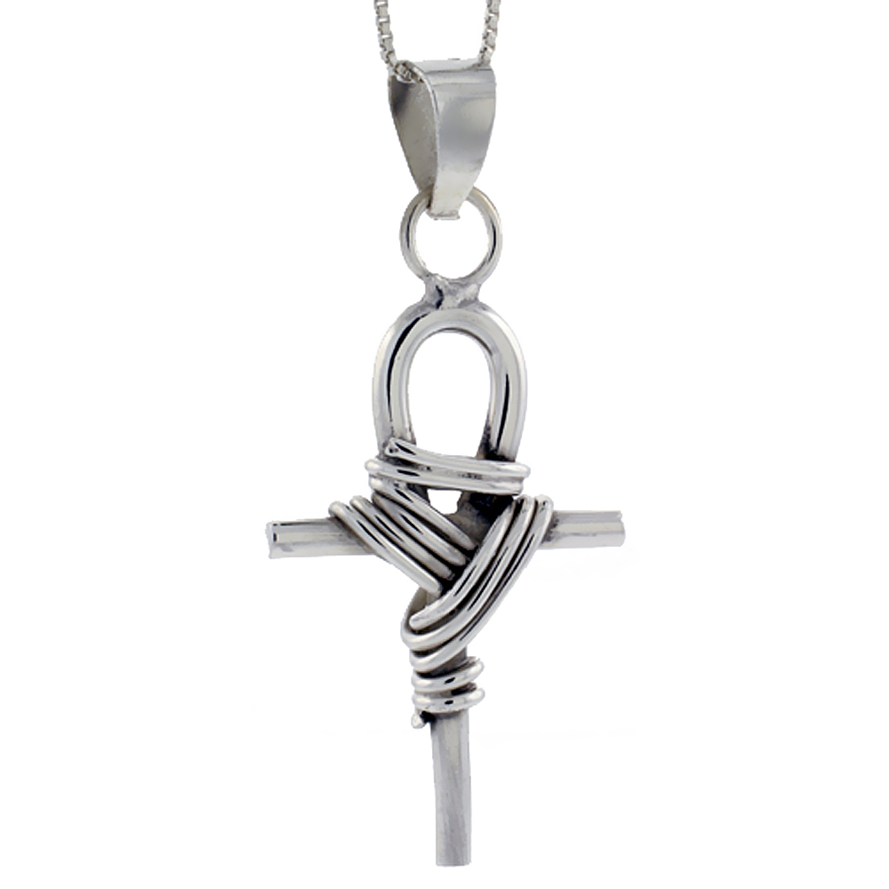 STERLING SILVER ROPE ANKH PENDANT HANDMADE, 1 3/4 INCH