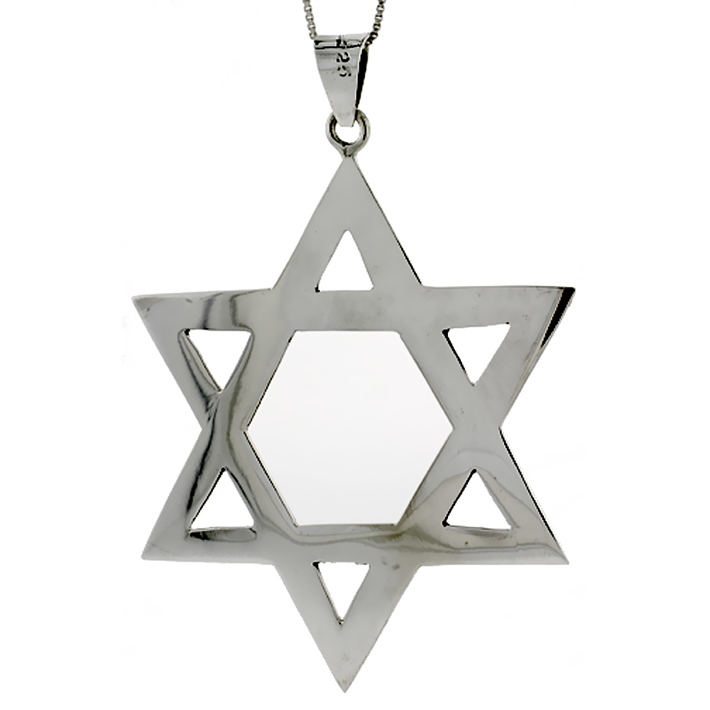 STERLING SILVER VERY LARGE STAR OF DAVID PENDANT HANDMADE, 3 INCH LONG