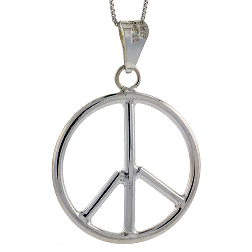 1 1/2 INCH STERLING SILVER LARGE PEACE SIGN PENDANT FOR MEN AND WOMEN HANDMADE 39MM ROUND