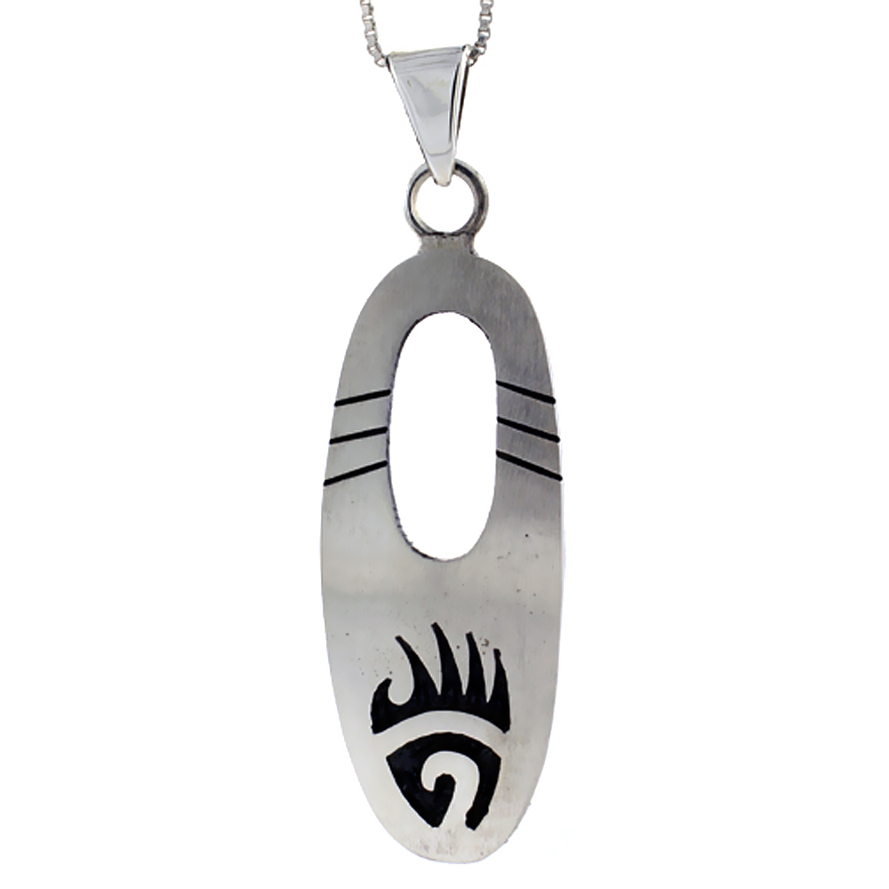 STERLING SILVER OVAL BEAR CLAW PENDANT HANDMADE, WITH CUT-OUT 1 7/8 INCH LONG