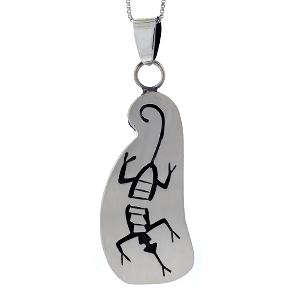 STERLING SILVER GECKO PENDANT HANDMADE, 1 13/16 INCH LONG