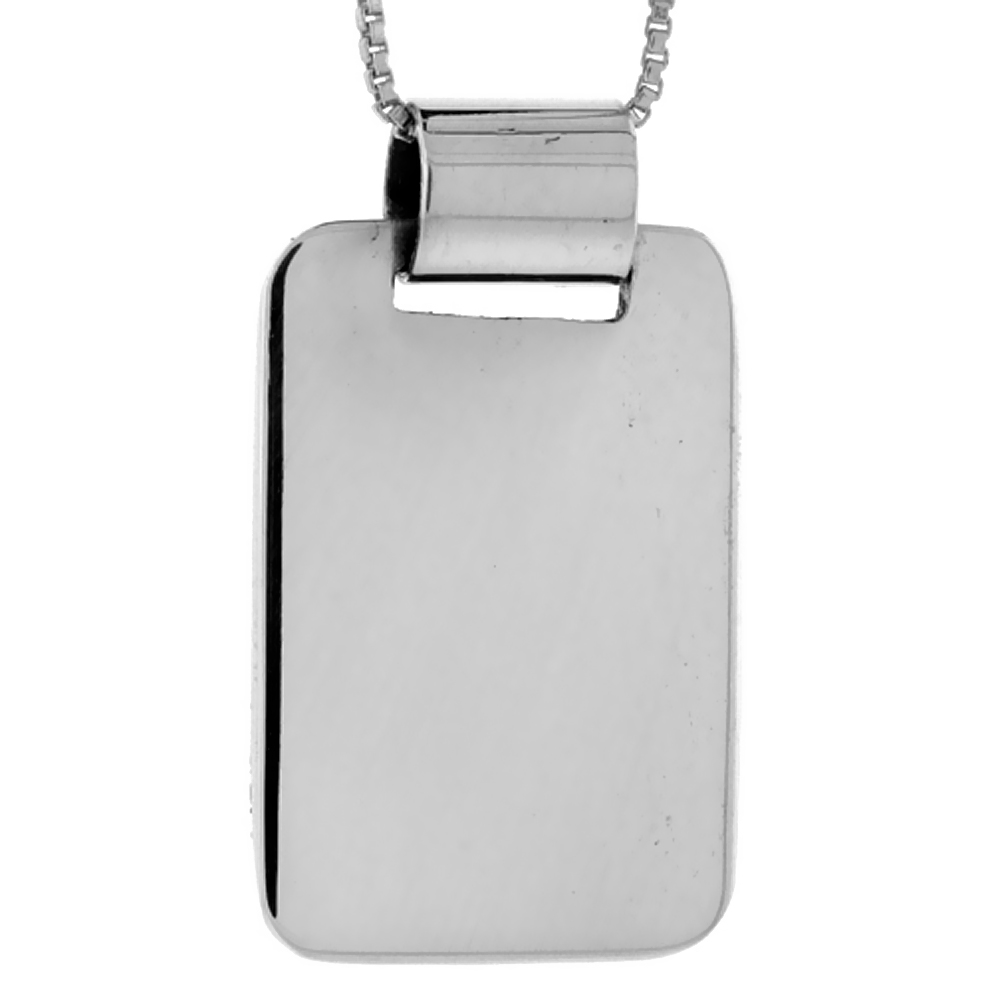 STERLING SILVER RECTANGULAR DISC PENDANT ENGRAVABLE HANDMADE, 1 1/8 INCH LONG