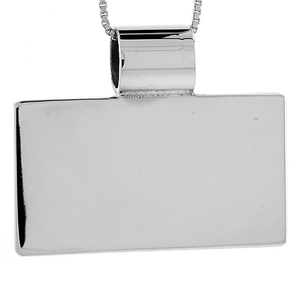 STERLING SILVER LARGE RECTANGULAR DISC PENDANT ENGRAVABLE HANDMADE, 13/16 INCH LONG