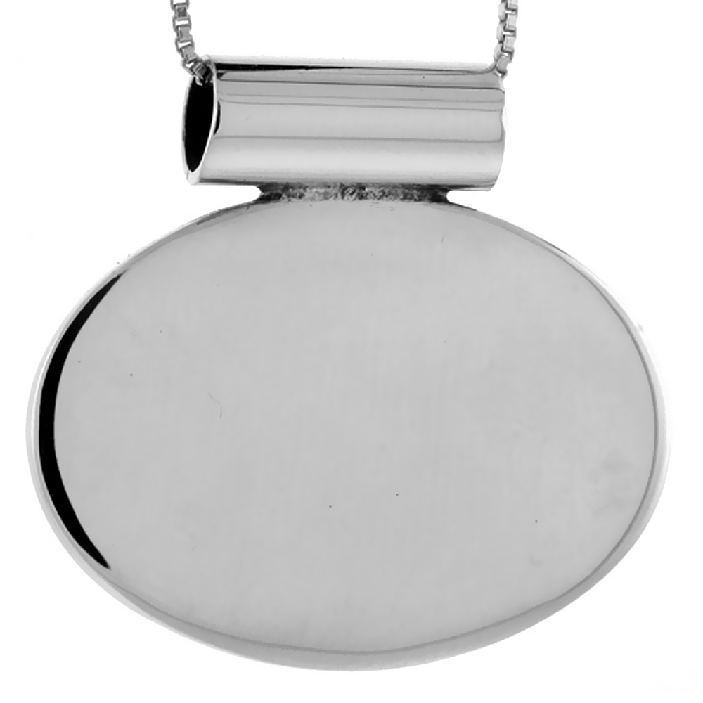 STERLING SILVER LARGE OVAL DISC PENDANT ENGRAVABLE HANDMADE, 1 INCH LONG