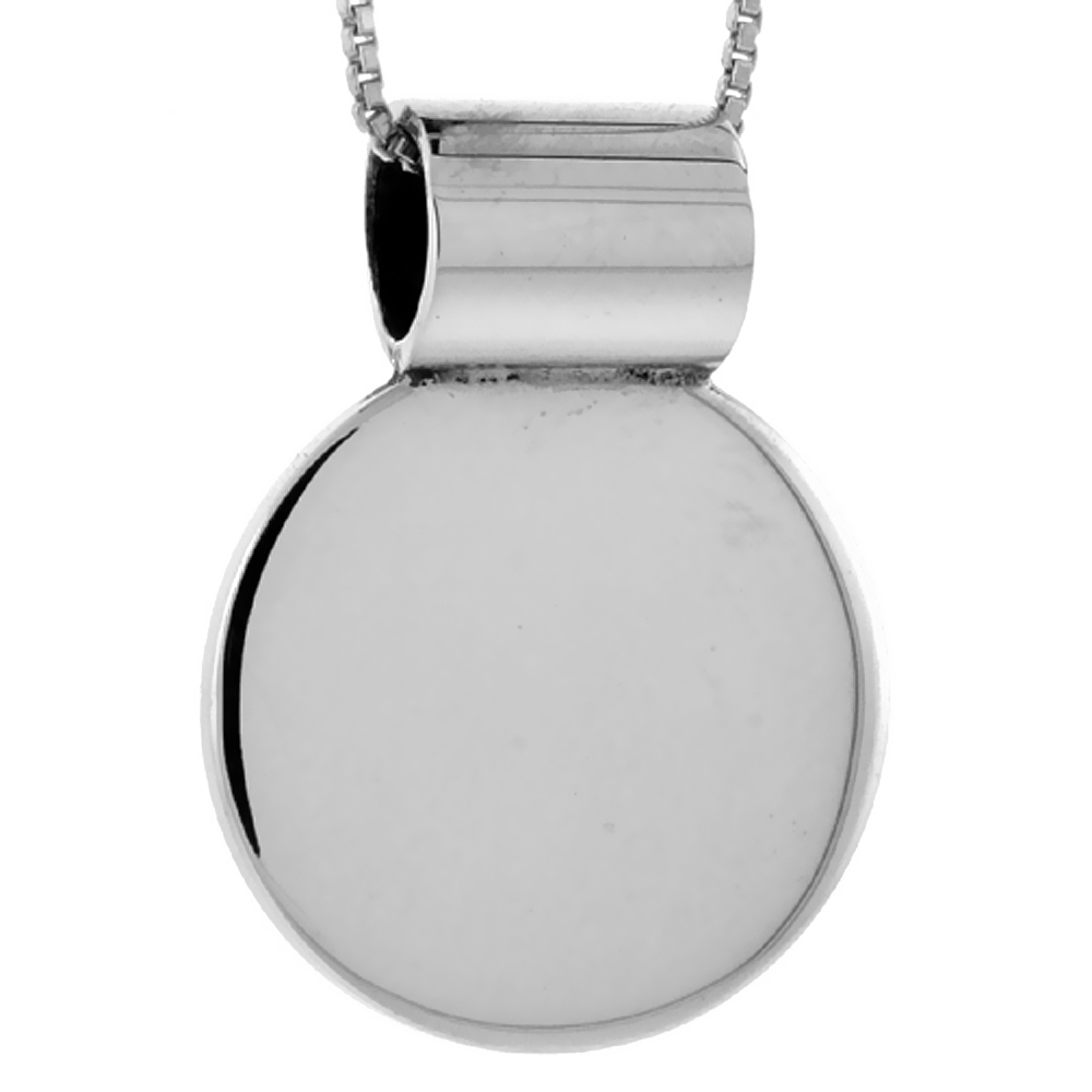 STERLING SILVER ROUND DISC PENDANT ENGRAVABLE HANDMADE, 7/8 INCH LONG