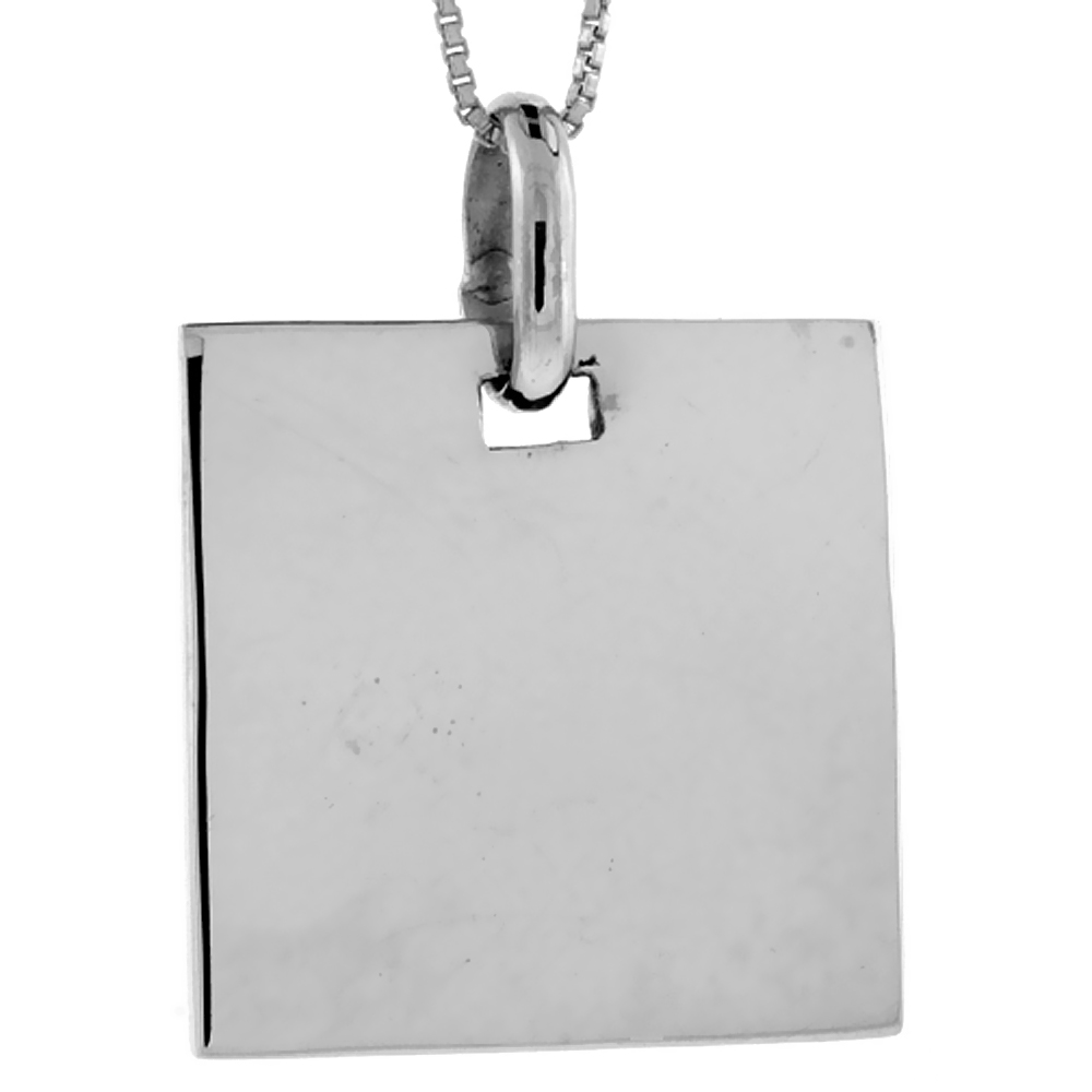 STERLING SILVER RECTANGULAR DISC PENDANT ENGRAVABLE HANDMADE, 7/8 INCH LONG